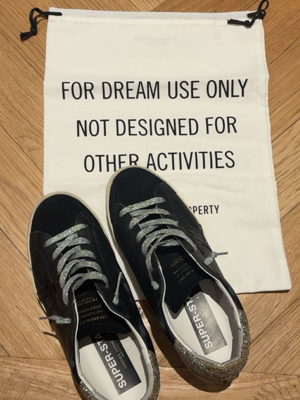 Golden Goose Kids Black Sneakers with Silver Glitter Accents